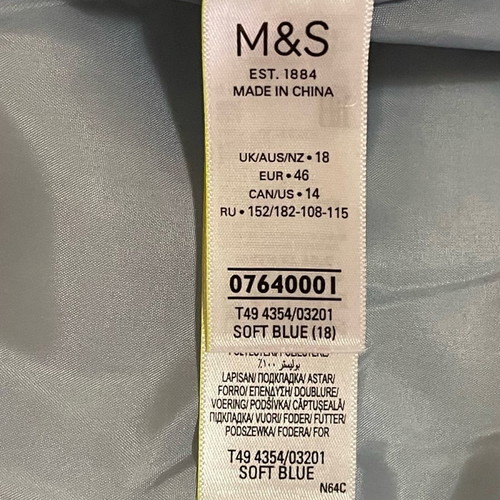 M&S women's padded jacket new with tags, soft blue, size EUR 46 UK 18