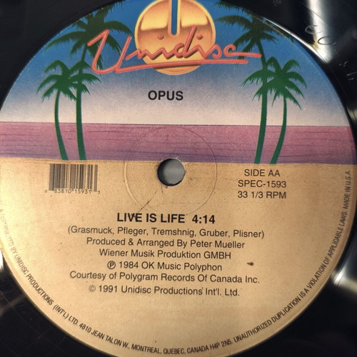 Maniac Michael Sembello Live Is Life 12" Vinyl Maxi Single US 1991 used