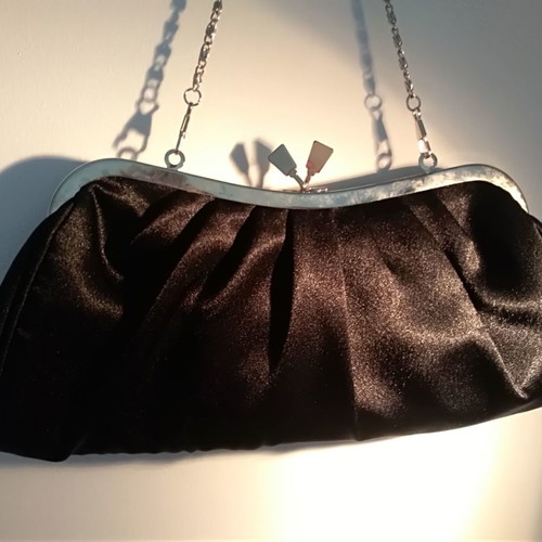 Evening shoulder bag new, black satin fabric