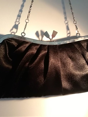 Evening shoulder bag new, black satin fabric