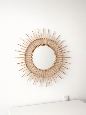 Διακοσμητικός καθρέφτης τοίχου τύπου sunburst σαν καινούργιος, ξύλο μπαμπού