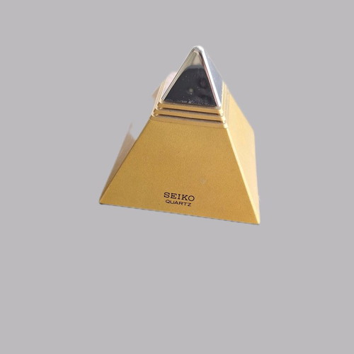 Seiko Quartz vintage 1980s used matte gold and chrome pyramid alarm clock