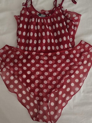 Σετ εσώρουχα Babydoll Intimo3, κόκκινο με λευκά πουά, one size M-L