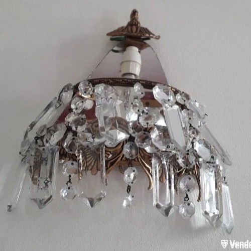 Wall lights set with crystals and mirror used, set of two