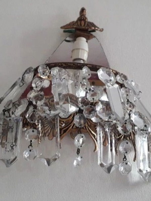 Wall lights set with crystals and mirror used, set of two