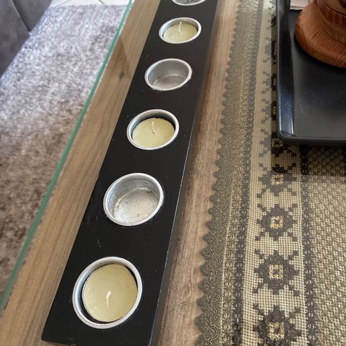 Black Wooden Table Candlestick used with 7 Candle Holders and 4 Tealights