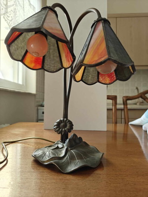 Tiffany double lamp used with stained glass in vintage style