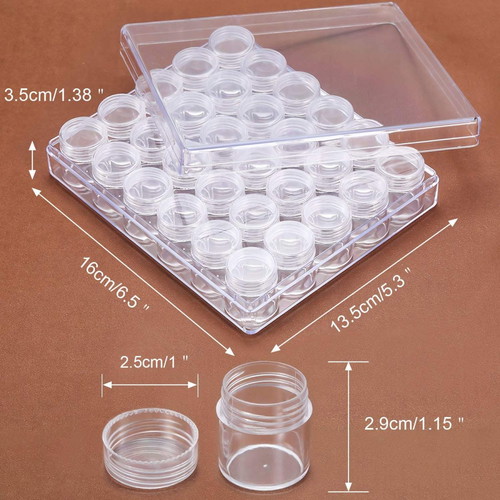 Acrylic case with 30 empty jars new for rhinestones, glitter, earrings