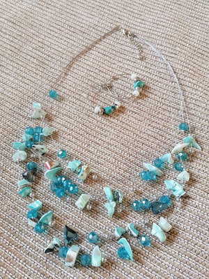Necklace and earrings set new, blue