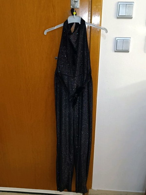 Terranova black one-piece jumpsuit with glitter like new, size XS