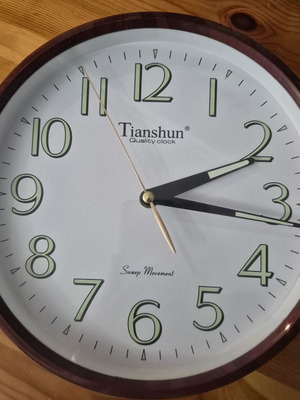 Tianshun стенен часовник с безшумен механизъм като нов, диаметър 26 см