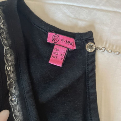 Mango black sleeveless top with chain, rhinestones & open back, used
