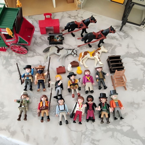 Playmobil Western Mega Lot used with Sheriff, Bank, Stagecoach & 13 Figures
