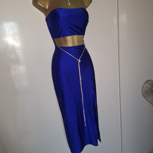 Royal Blue stretchy bodycon dress with rhinestone decoration, one size