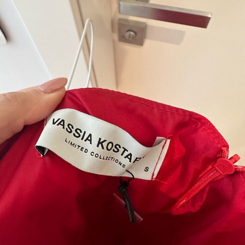 Vassia Kostara dress red midi with leather texture new, size S
