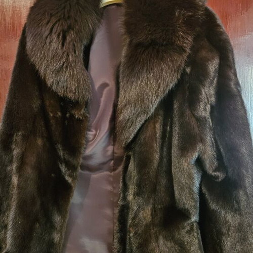 Mink fur coat, size L, black and brown