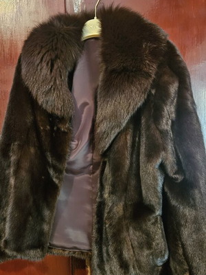 Mink fur coat, size L, black and brown