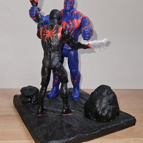 Handmade Spider-Man figurine with Miles Morales and Spider-Man 2099
