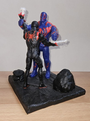 Handmade Spider-Man figurine with Miles Morales and Spider-Man 2099