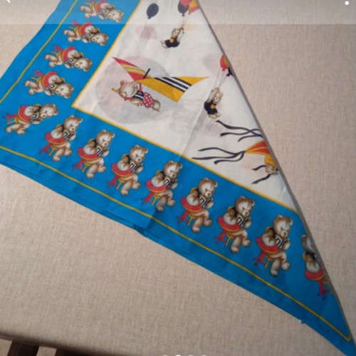 Cotton square scarf with teddy bears like new, white and blue