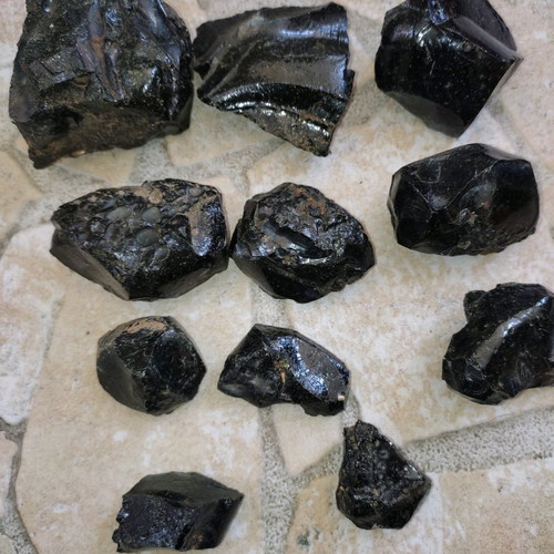 Black Obsidian used, pack all together, volcanic glass