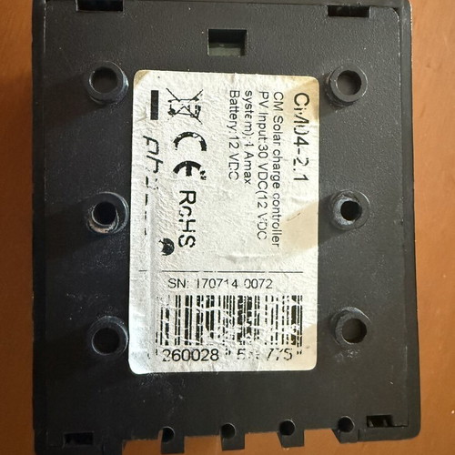 Solar controller used, input 12-30 VDC, 4 Amax, battery 12V