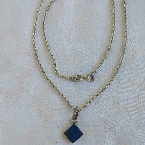 Silver Necklace 925 with Geometric Blue Pendant like new, 40cm