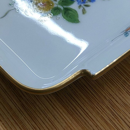 Meissen square plate handmade, vintage, like new with gold trim