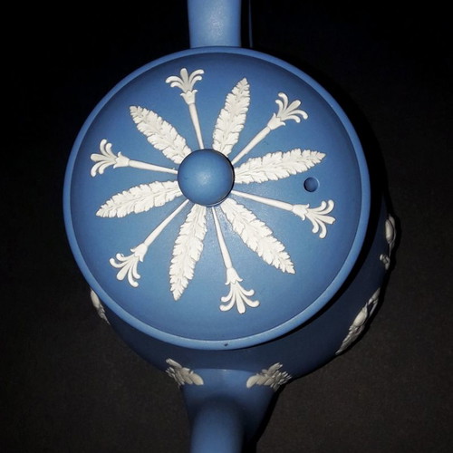 Wedgwood Jasperware teapot - coffee pot used, height 18cm