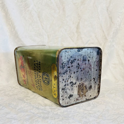 Cypriot Tin Box Used Vintage Collectible from 1960 with Stopper
