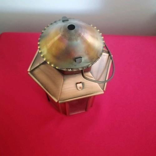 Copper lantern like new, hexagonal with glass panels