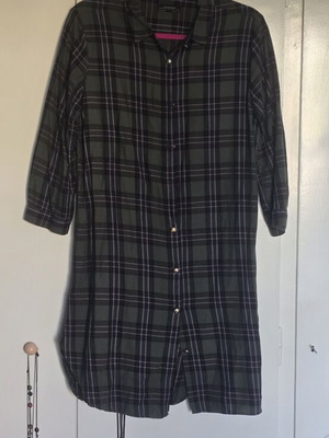 Zara Woman Premium Denim Collection Shirt Dress L, plaid green and black