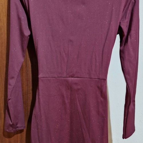 Burgundy mini dress new, crossover chest, gold detail, belt