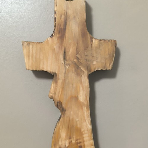 Handmade Wooden Wall Cross with Jesus Carving 25x12 cm like new
