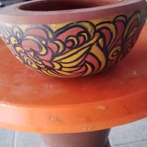 Wooden mortar hand-painted