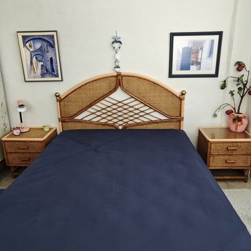 Bamboo bedroom set with nightstands and dresser with mirror like new