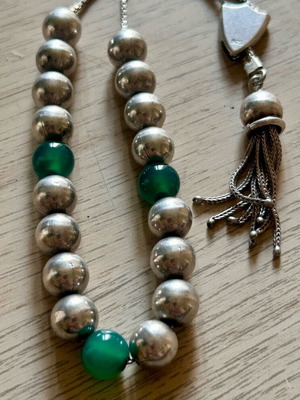 Silver Komboloi 925 used, 37g, 80s-90s with resin beads and chain tassel