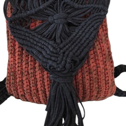 Knitted backpack like new, orange with leather hamsa detail