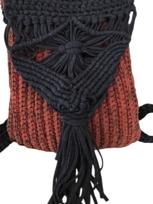 Knitted backpack like new, orange with leather hamsa detail