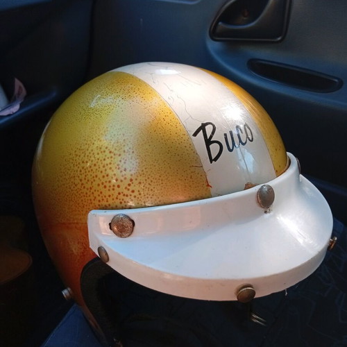 Buco GT Vintage Motorcycle Helmet used, Metal Flake Gold Orange