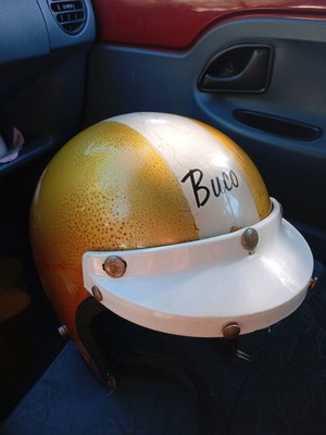 Buco GT Vintage Motorcycle Helmet used, Metal Flake Gold Orange