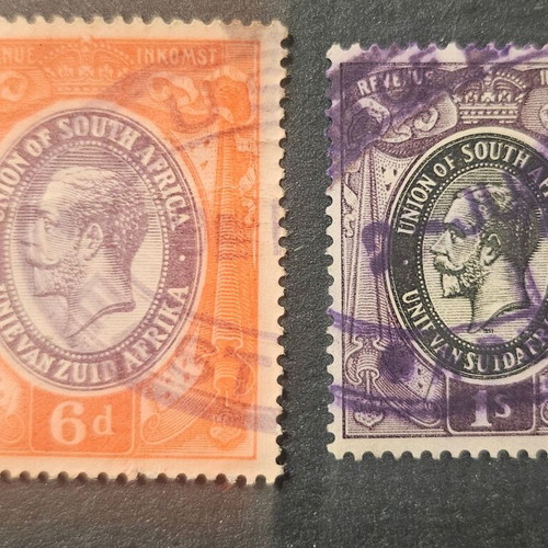 South Africa stamps used, 2 pieces, 1913 George V