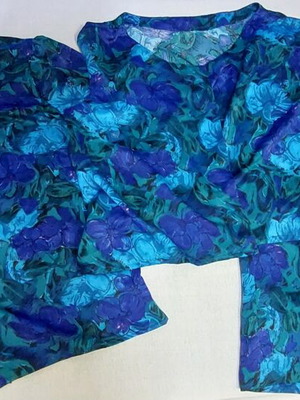 Floral three-piece set for plus size 4XL, like new, blue viscose