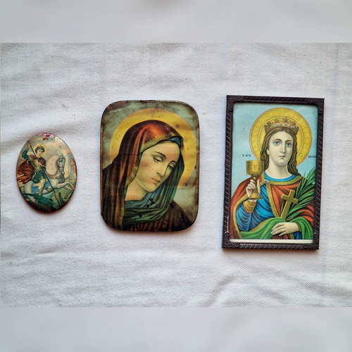 Religious icons used, set of three vintage metal framed