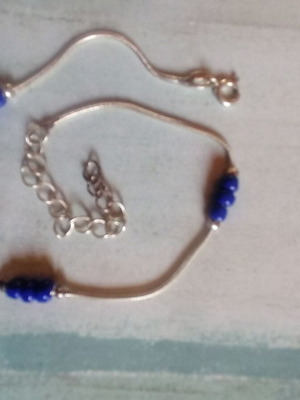 925 Silver Anklet with Snake Chain and Blue Beads New