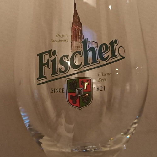 Collectible Fischer beer glass, like new, tulip-shaped