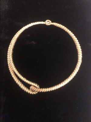 Vintage Faux Bizoux gold choker necklace used, embossed twisted rope design