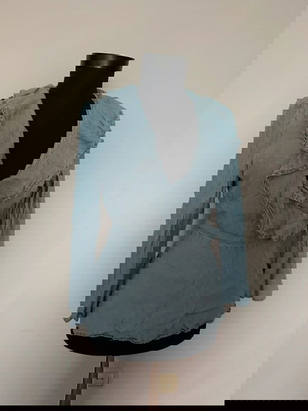 Vero Moda • τζιν μπλούζα wrap κρουαζέ με γιακά/βολάν • Medium