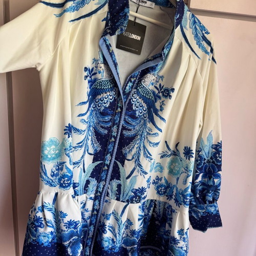 Kate London dress new, white and blue, size M