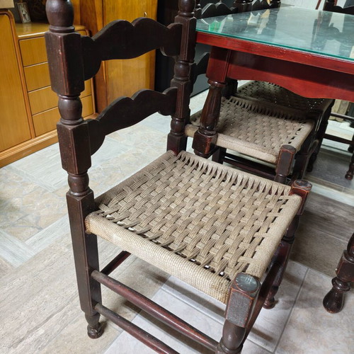 Wooden dining table with 4 chairs and glass top